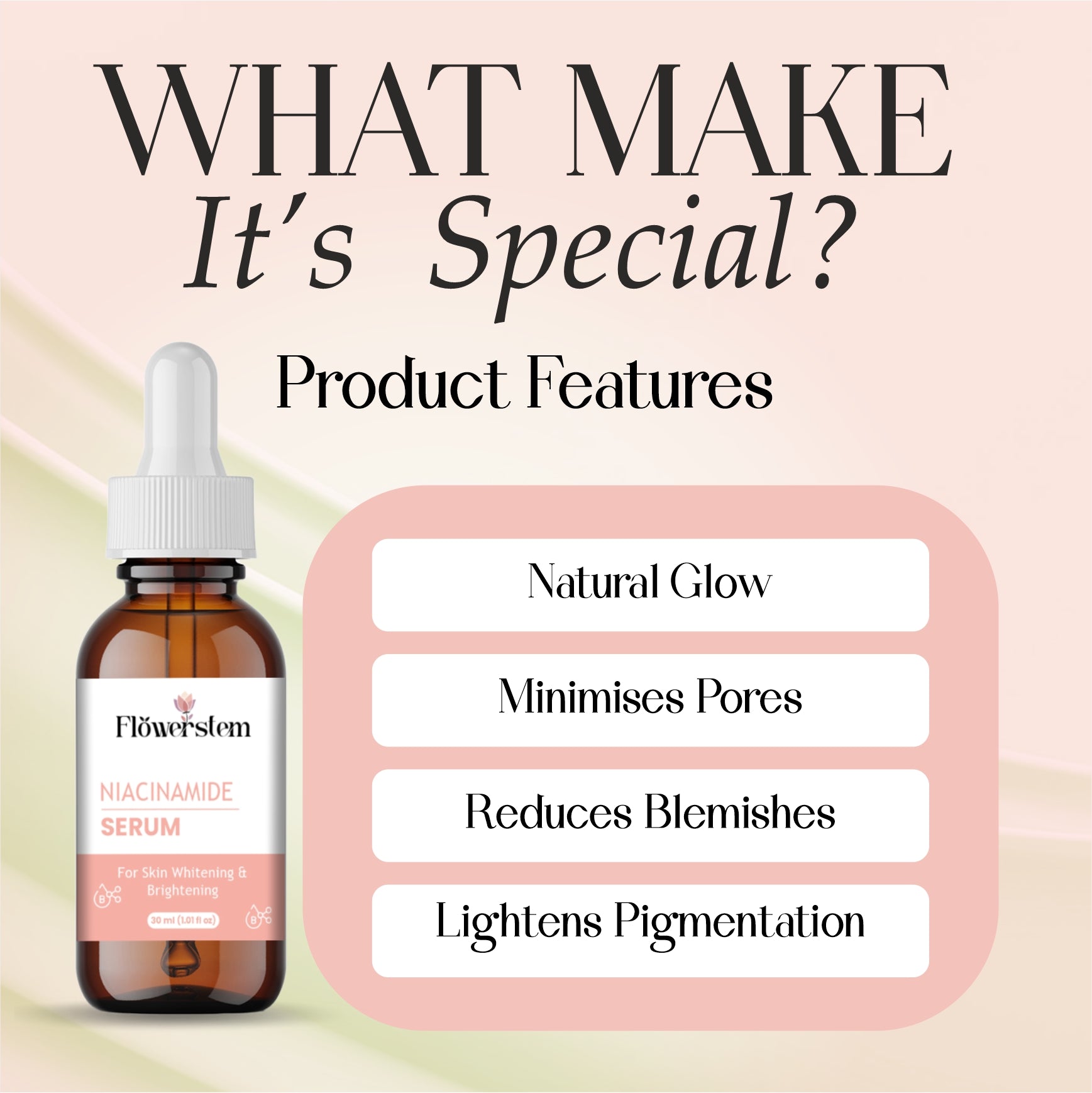 Niacinamide Serum 10% for Face | Reduces Acne Marks, Dark Spots & Oiliness | Brightening & Hydrating Face Serum for Clear, Even-Toned Skin | Lightweight, Non-Sticky Formula